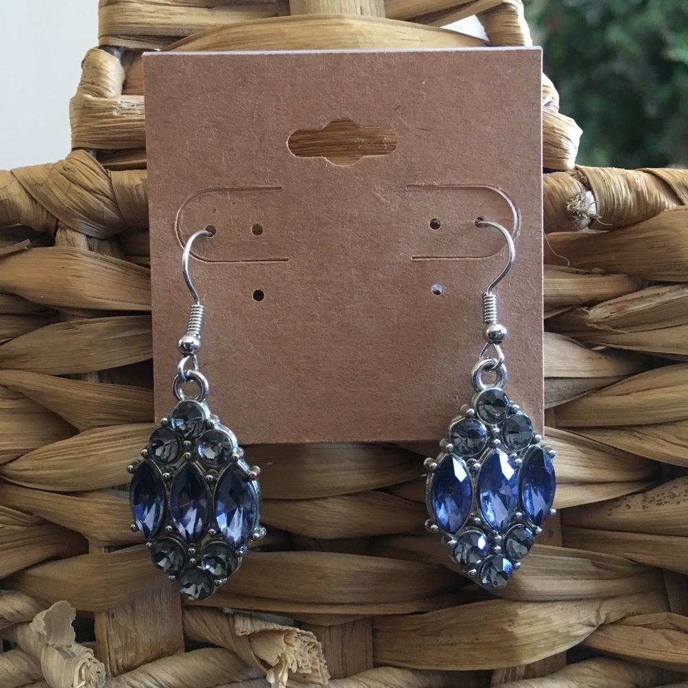 Slate blue faceted glass stone drop earrings